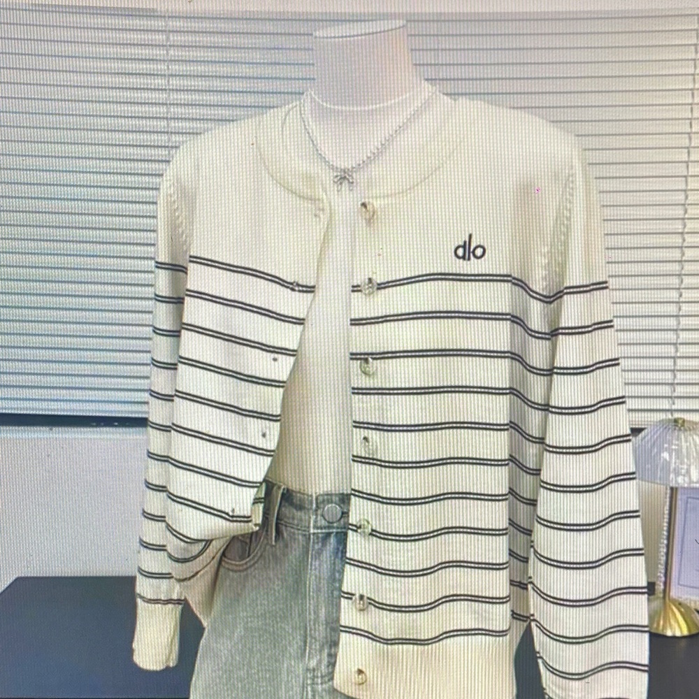 ALO Yoga Cream and Black Striped Sweater